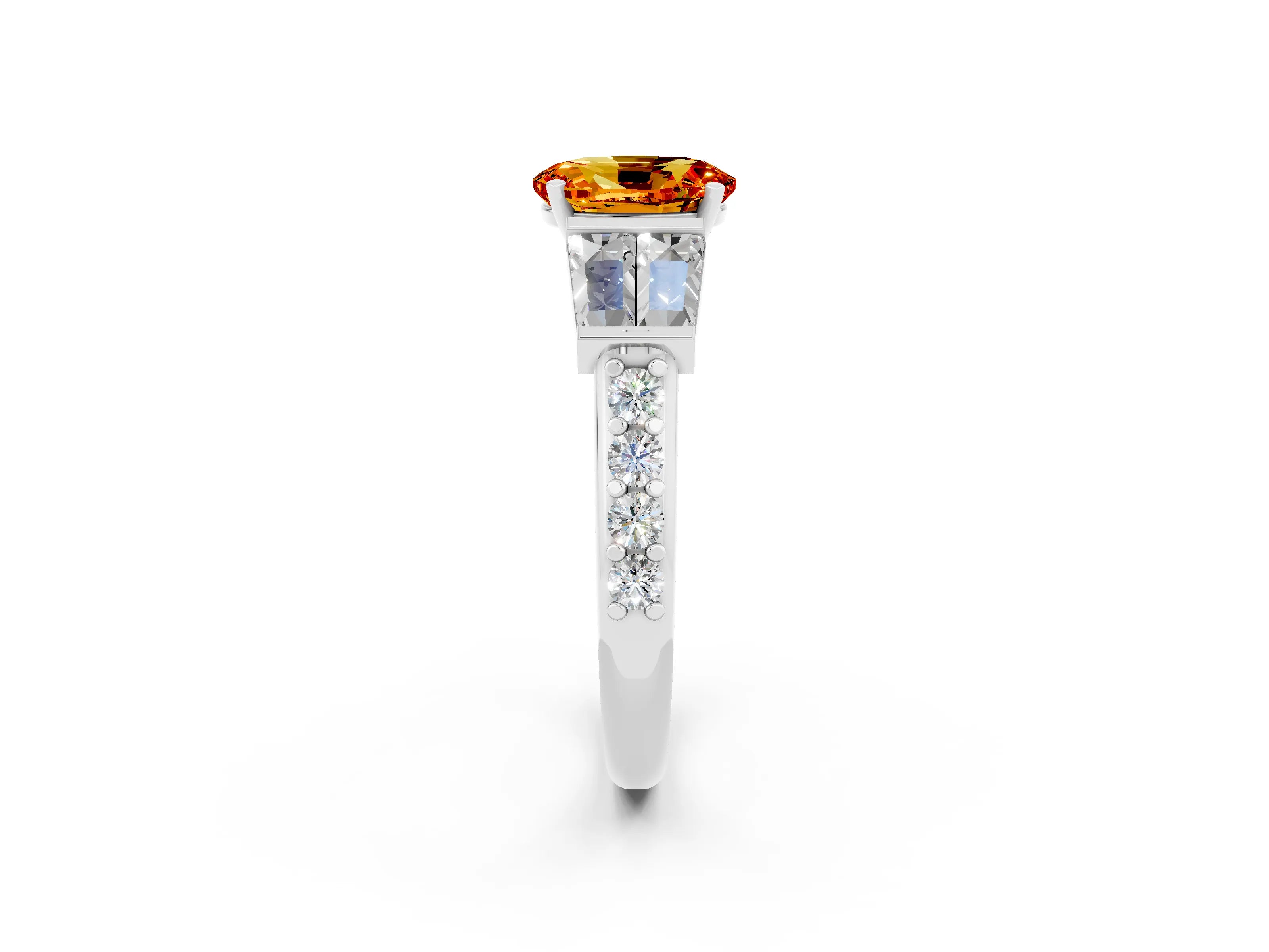 White gold Oval Cut Citrine Engagement Ring with Baguette Side Stones and Channel Set Band_2