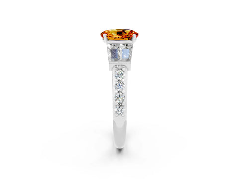 White gold Oval Cut Citrine Engagement Ring with Baguette Side Stones and Channel Set Band_2