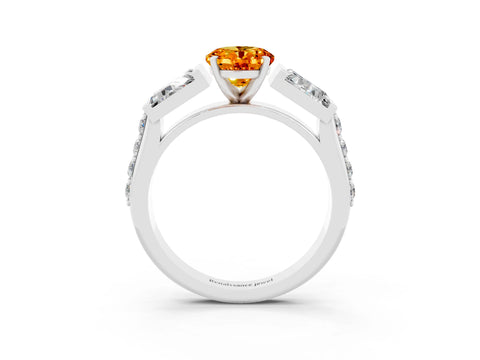 White gold Oval Cut Citrine Engagement Ring with Baguette Side Stones and Channel Set Band_3