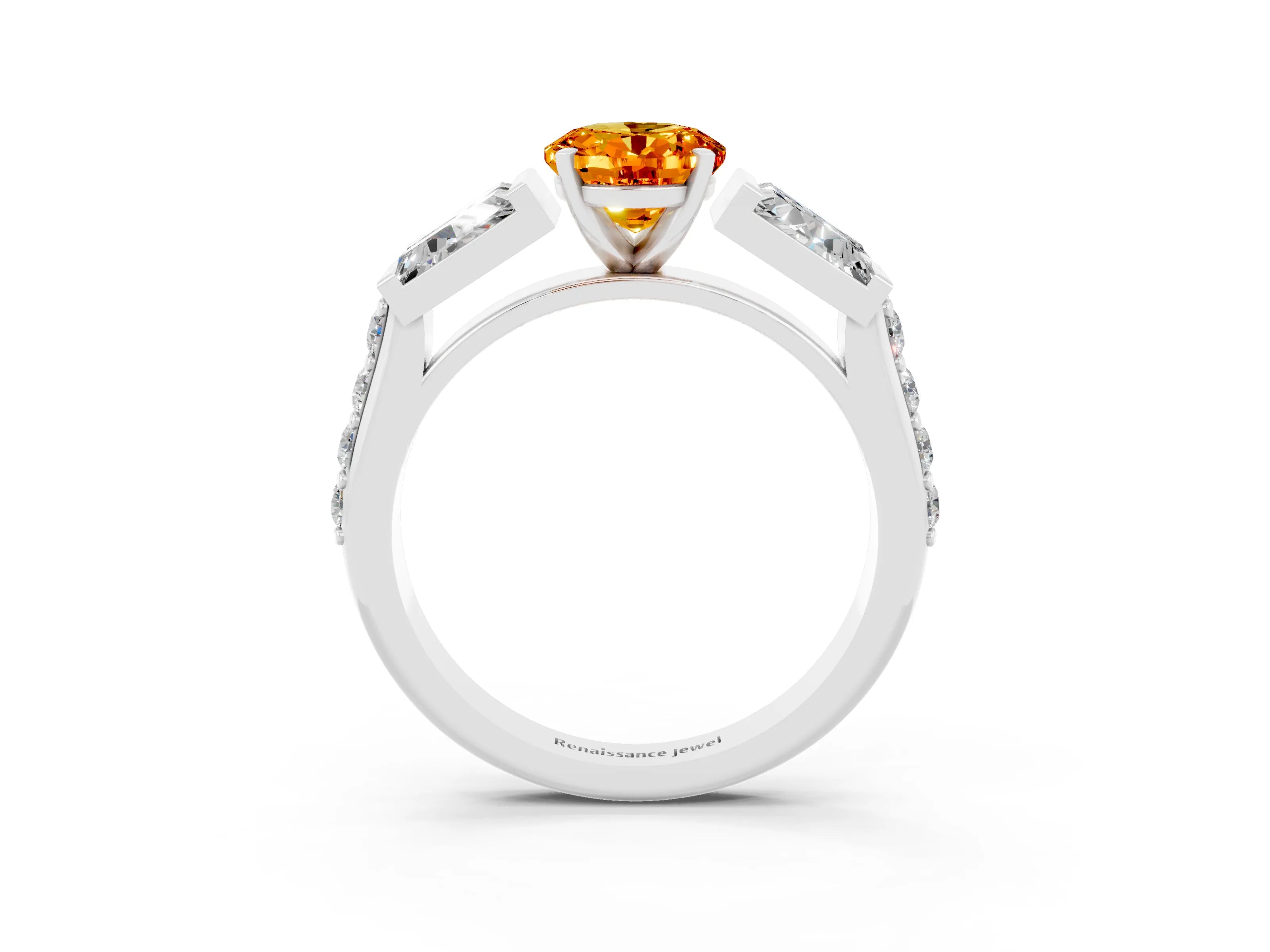 White gold Oval Cut Citrine Engagement Ring with Baguette Side Stones and Channel Set Band_3