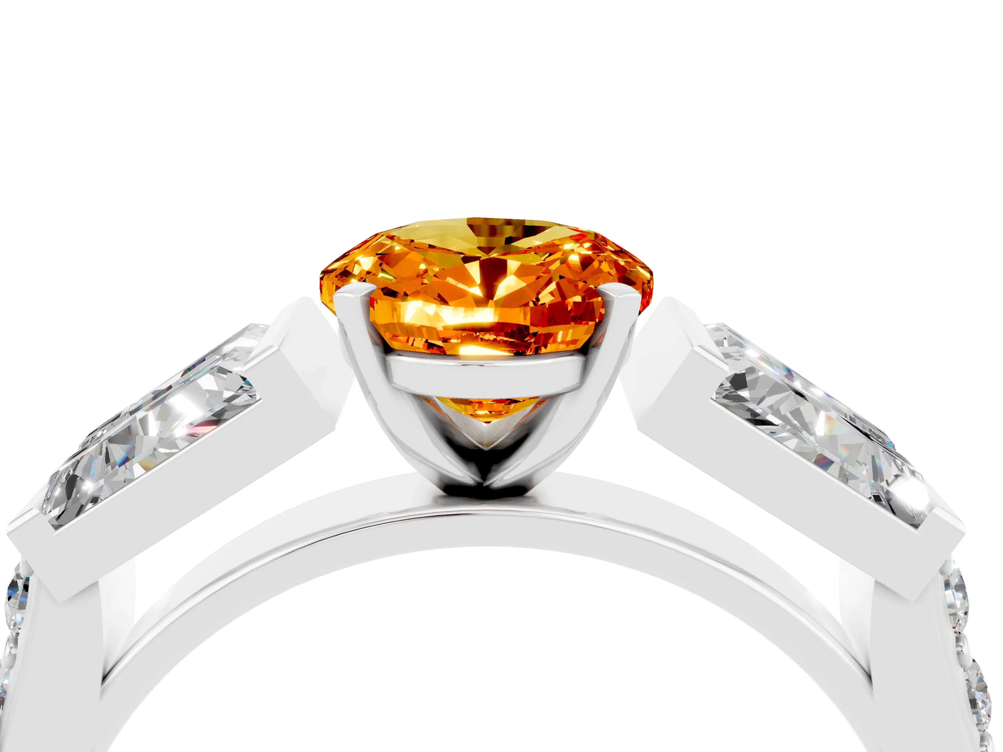 White gold Oval Cut Citrine Engagement Ring with Baguette Side Stones and Channel Set Band_4