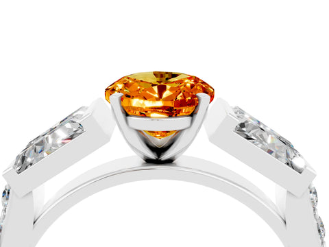 White gold Oval Cut Citrine Engagement Ring with Baguette Side Stones and Channel Set Band_4