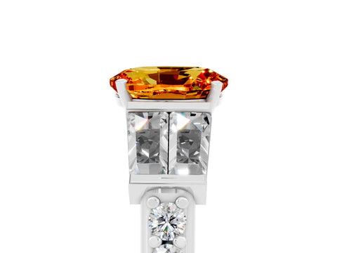 White gold Oval Cut Citrine Engagement Ring with Baguette Side Stones and Channel Set Band_5