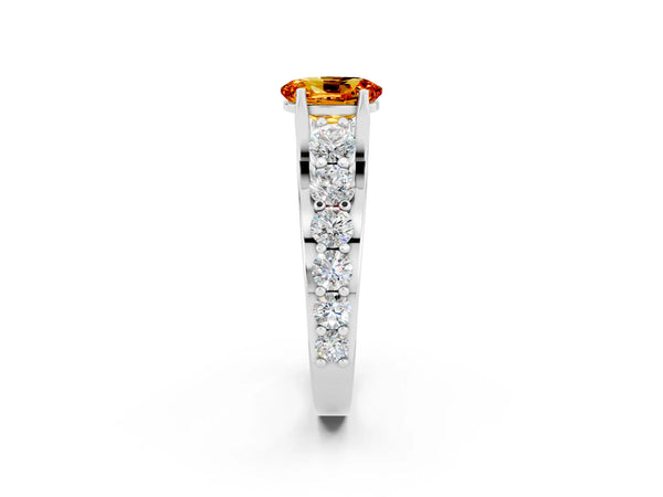 Platinum Oval Cut Citrine Engagement Ring with Pavé Band and Four-Prong Setting