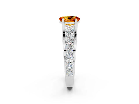 White gold Oval Cut Citrine Engagement Ring with Pavé Band and Four-Prong Setting_2