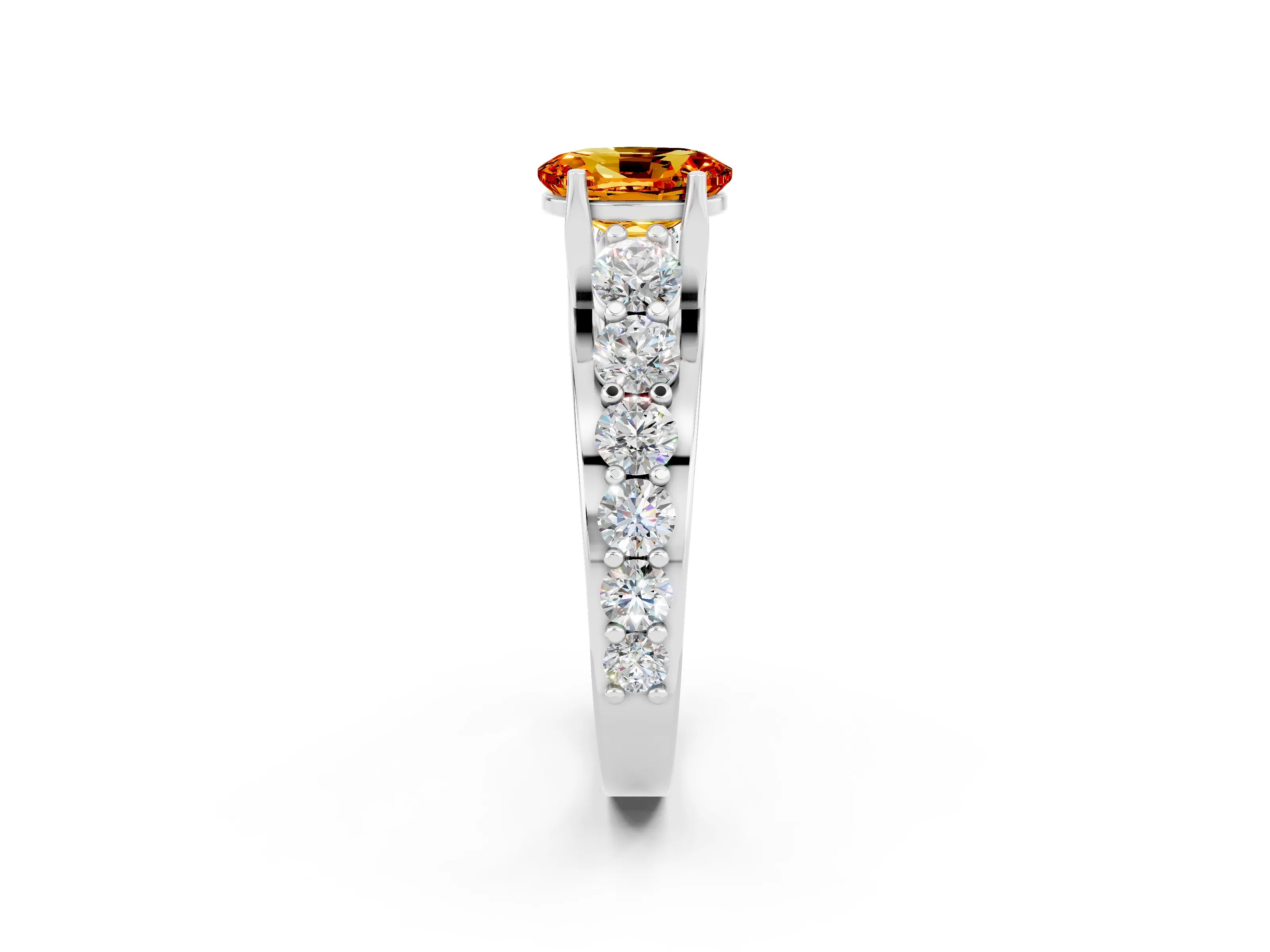 White gold Oval Cut Citrine Engagement Ring with Pavé Band and Four-Prong Setting_2