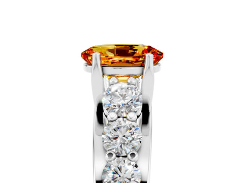 White gold Oval Cut Citrine Engagement Ring with Pavé Band and Four-Prong Setting_5