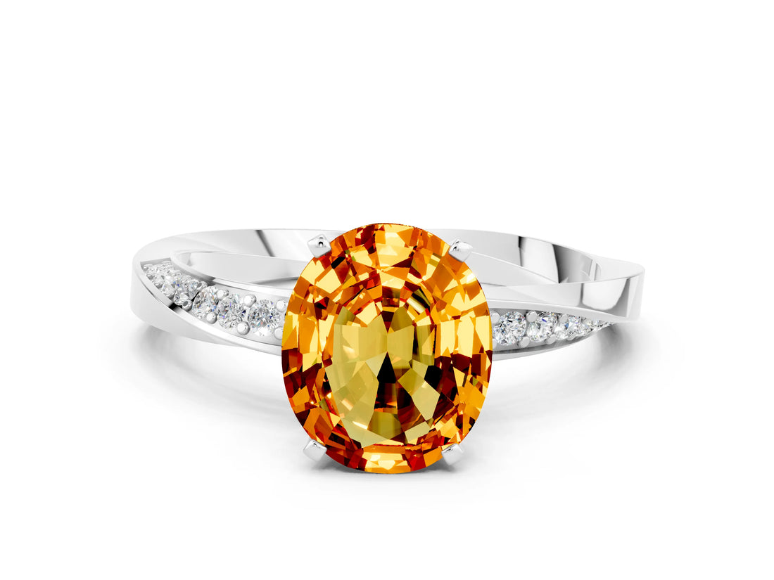 White gold Oval Cut Citrine Engagement Ring with Side Stone Accents and Four-Prong Setting_27