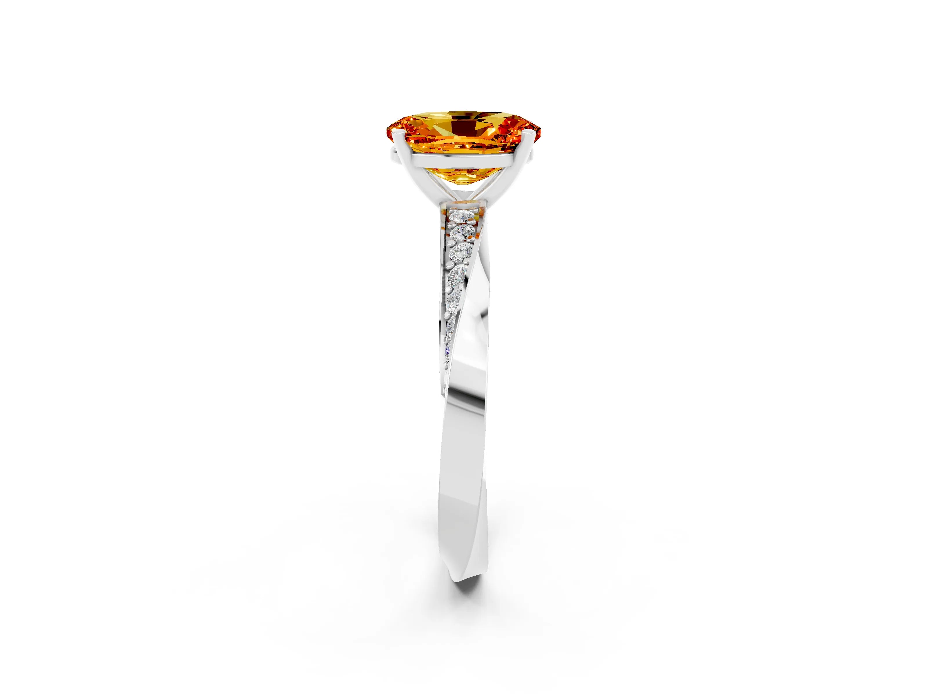 White gold Oval Cut Citrine Engagement Ring with Side Stone Accents and Four-Prong Setting_29