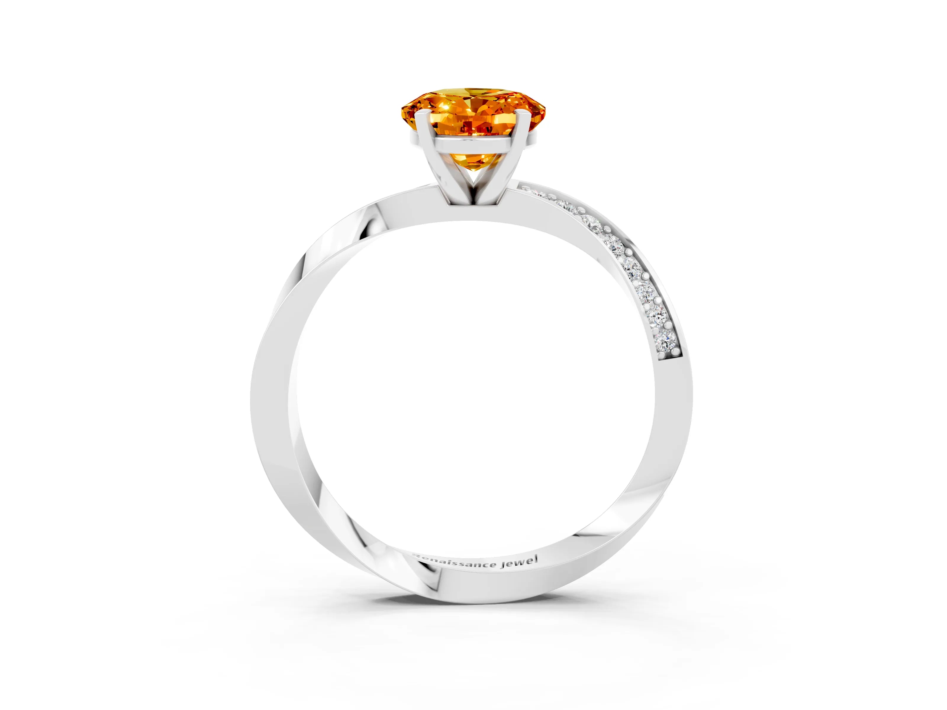 White gold Oval Cut Citrine Engagement Ring with Side Stone Accents and Four-Prong Setting_30