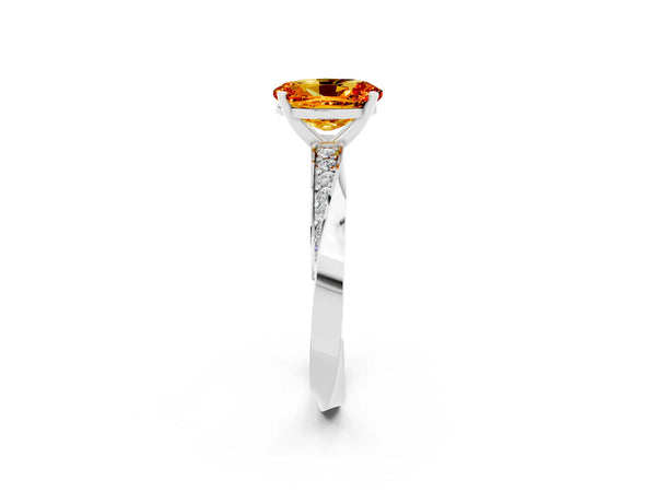 White gold Oval Cut Citrine Engagement Ring with Side Stone Accents and Four-Prong Setting