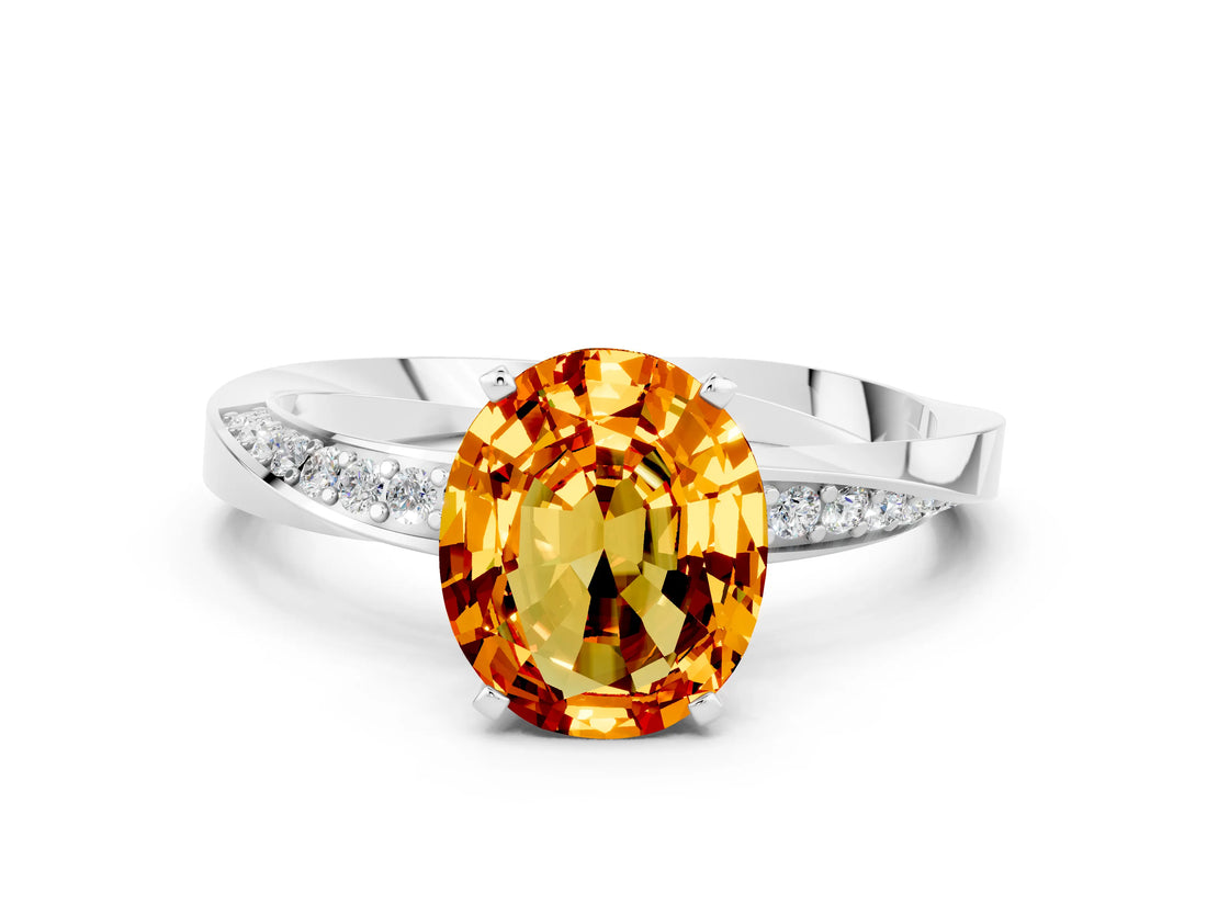 White gold Oval Cut Citrine Engagement Ring with Side Stone Accents and Four-Prong Setting_72