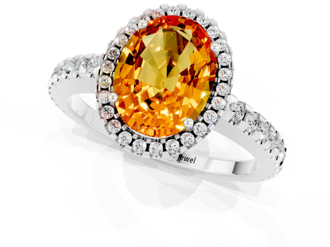 White gold Oval Cut Citrine Halo Engagement Ring with Pavé Band and Prong Setting_13