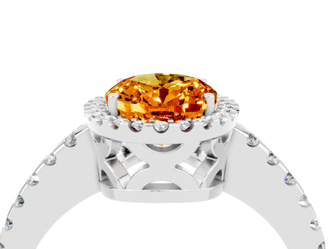 White gold Oval Cut Citrine Halo Engagement Ring with Pavé Band and Prong Setting_16