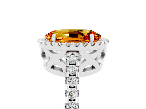 White gold Oval Cut Citrine Halo Engagement Ring with Pavé Band and Prong Setting_17
