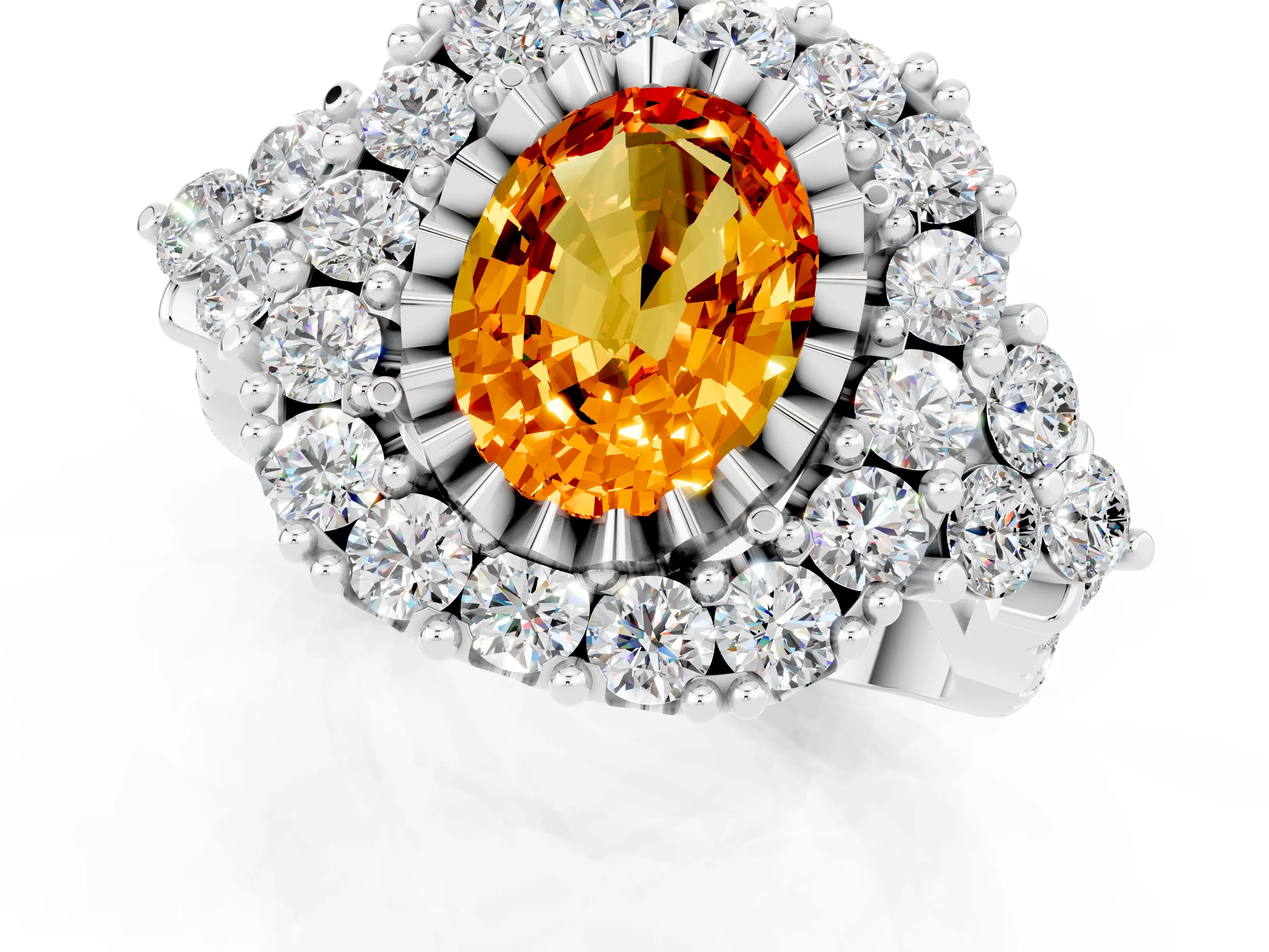 White gold Oval Cut Citrine Halo Ring with Pavé Band and Four-Prong Setting_13