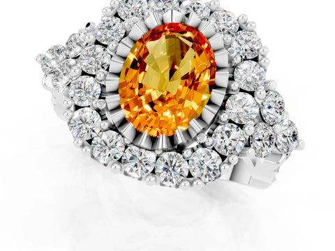 White gold Oval Cut Citrine Halo Ring with Pavé Band and Four-Prong Setting_13