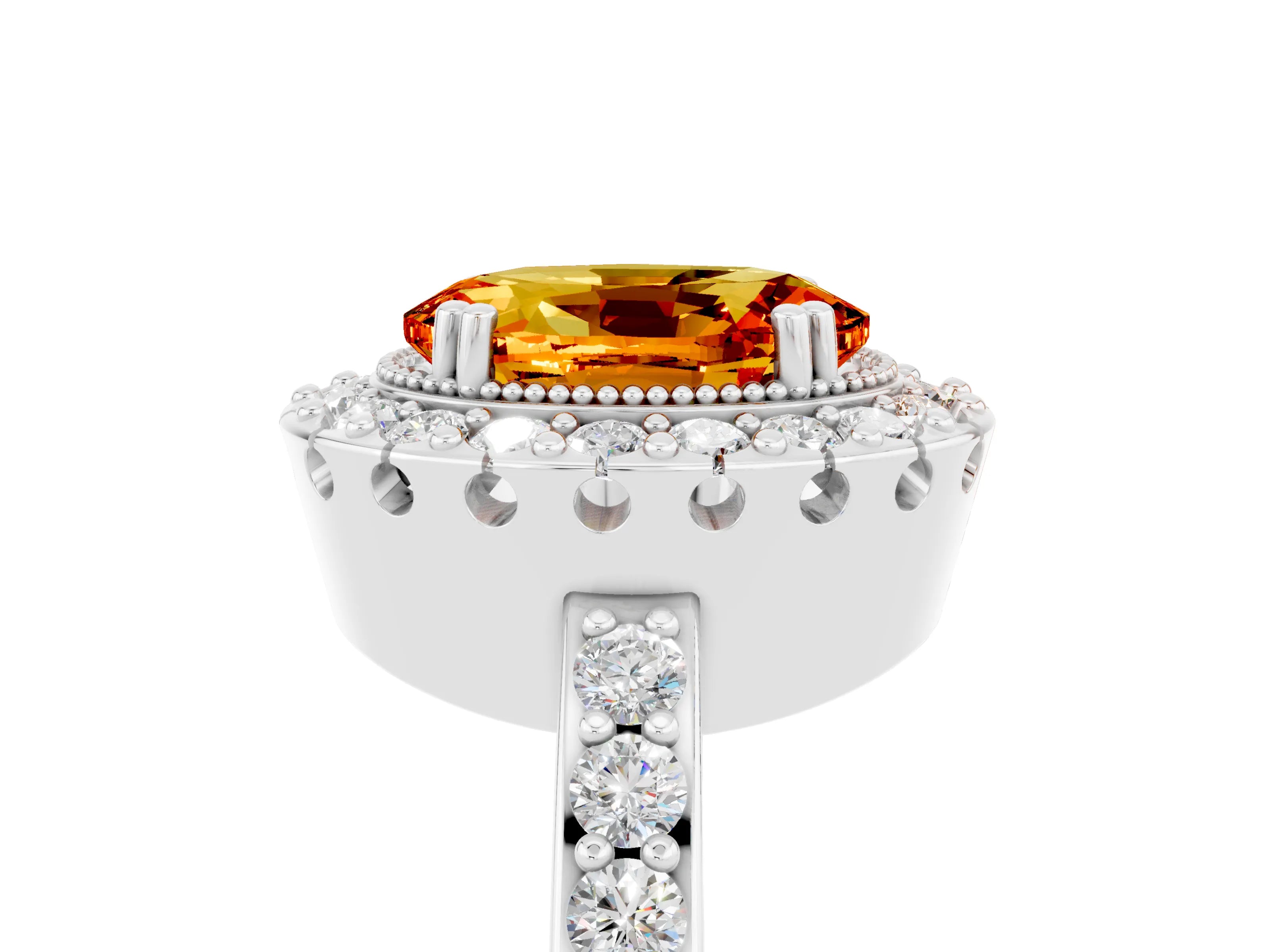 White gold Oval Cut Citrine Halo Ring with Pavé Band and Prong Setting_5