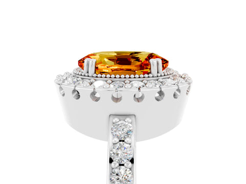 White gold Oval Cut Citrine Halo Ring with Pavé Band and Prong Setting_5