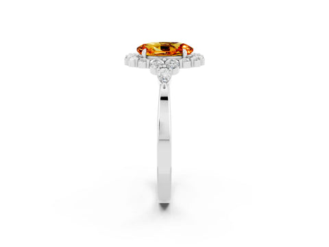 White gold Oval Cut Citrine Halo Ring with Pear Side Stones and Prong Setting_26