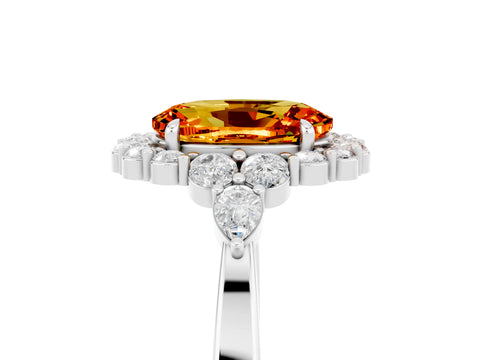 White gold Oval Cut Citrine Halo Ring with Pear Side Stones and Prong Setting_29