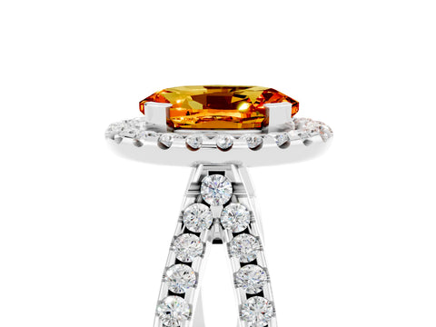 White gold Oval Cut Citrine Halo Ring with Split Shank Pavé Band and Prong Setting_5