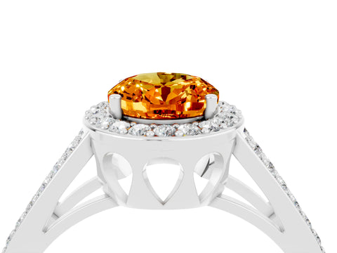 White gold Oval Cut Citrine Halo Ring with Split Shank U-Prong Band and Four-Prong Setting_4