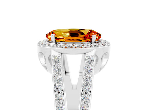 White gold Oval Cut Citrine Halo Ring with Split Shank U-Prong Band and Four-Prong Setting_5