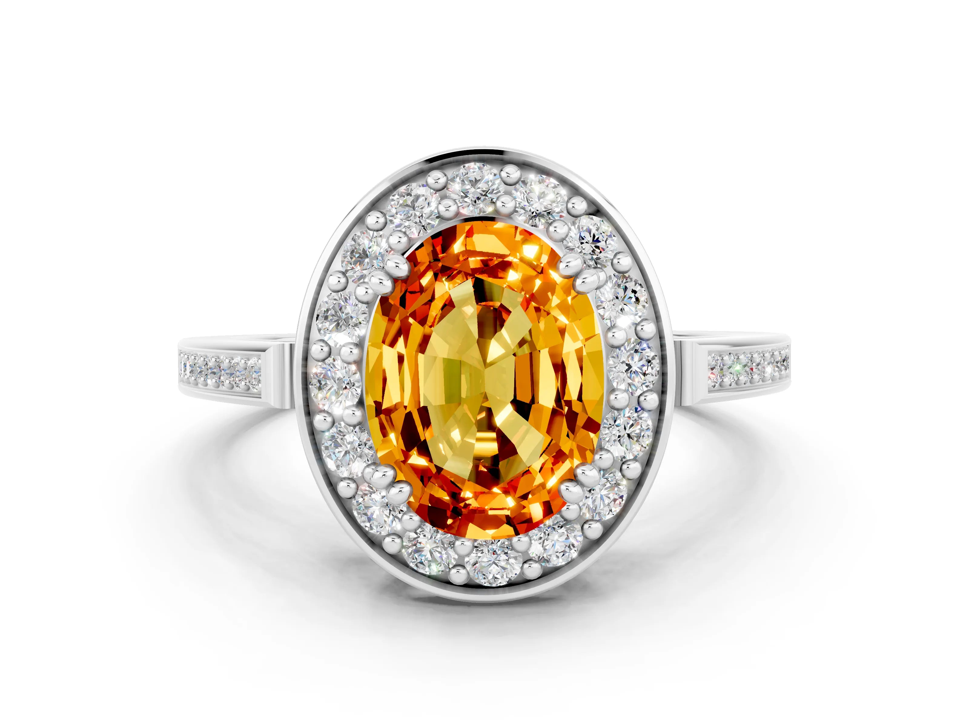White gold Oval Cut Citrine Halo Ring with Split Shank and Four-Prong Setting_12