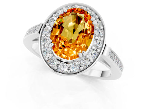 White gold Oval Cut Citrine Halo Ring with Split Shank and Four-Prong Setting_13