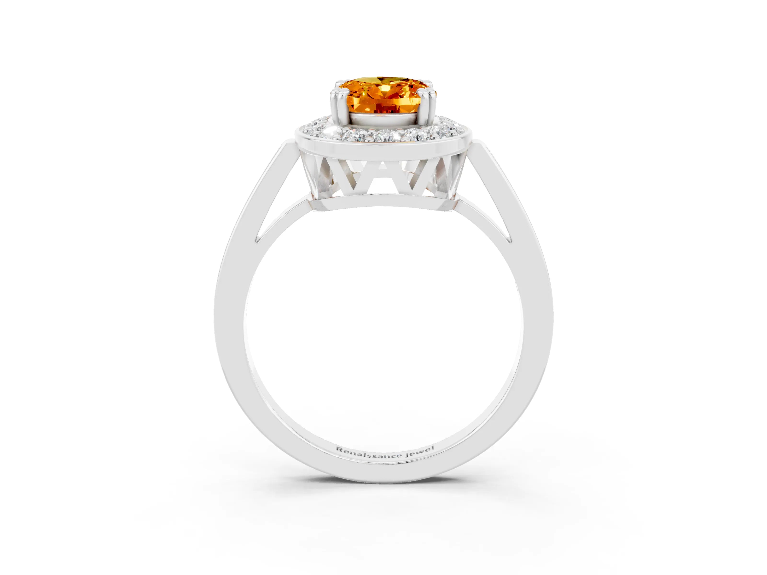 White gold Oval Cut Citrine Halo Ring with Split Shank and Four-Prong Setting_15