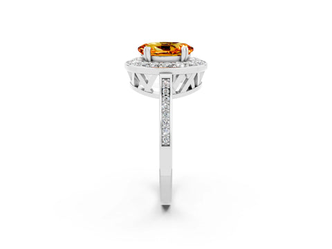 White gold Oval Cut Citrine Halo Ring with Split Shank and Four-Prong Setting_2