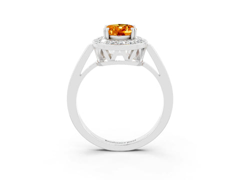 White gold Oval Cut Citrine Halo Ring with Split Shank and Four-Prong Setting_3