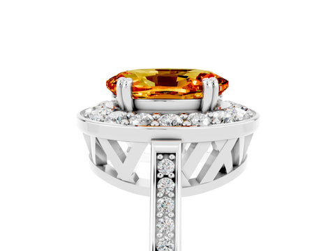 White gold Oval Cut Citrine Halo Ring with Split Shank and Four-Prong Setting_5