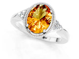 White gold Oval Cut Citrine Halo Ring with Tapered Band and Four-Prong Setting_1