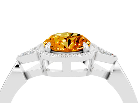 White gold Oval Cut Citrine Halo Ring with Tapered Band and Four-Prong Setting_4