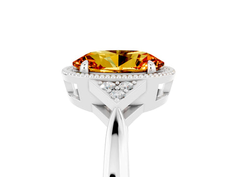 White gold Oval Cut Citrine Halo Ring with Tapered Band and Four-Prong Setting_5