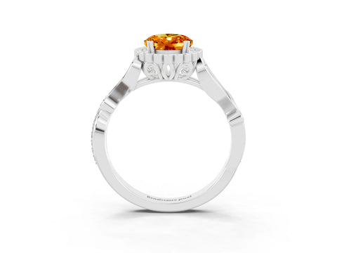 White gold Oval Cut Citrine Halo Ring with Vintage Split Shank and Four-Prong Setting_27