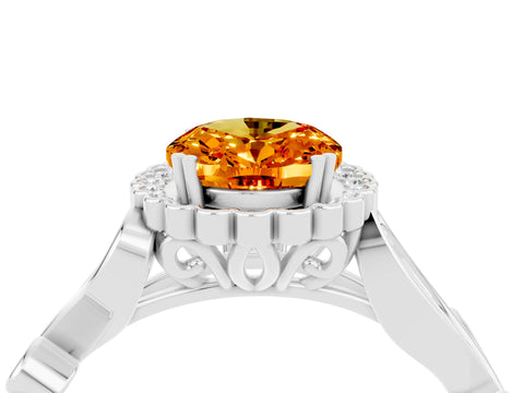 White gold Oval Cut Citrine Halo Ring with Vintage Split Shank and Four-Prong Setting_28