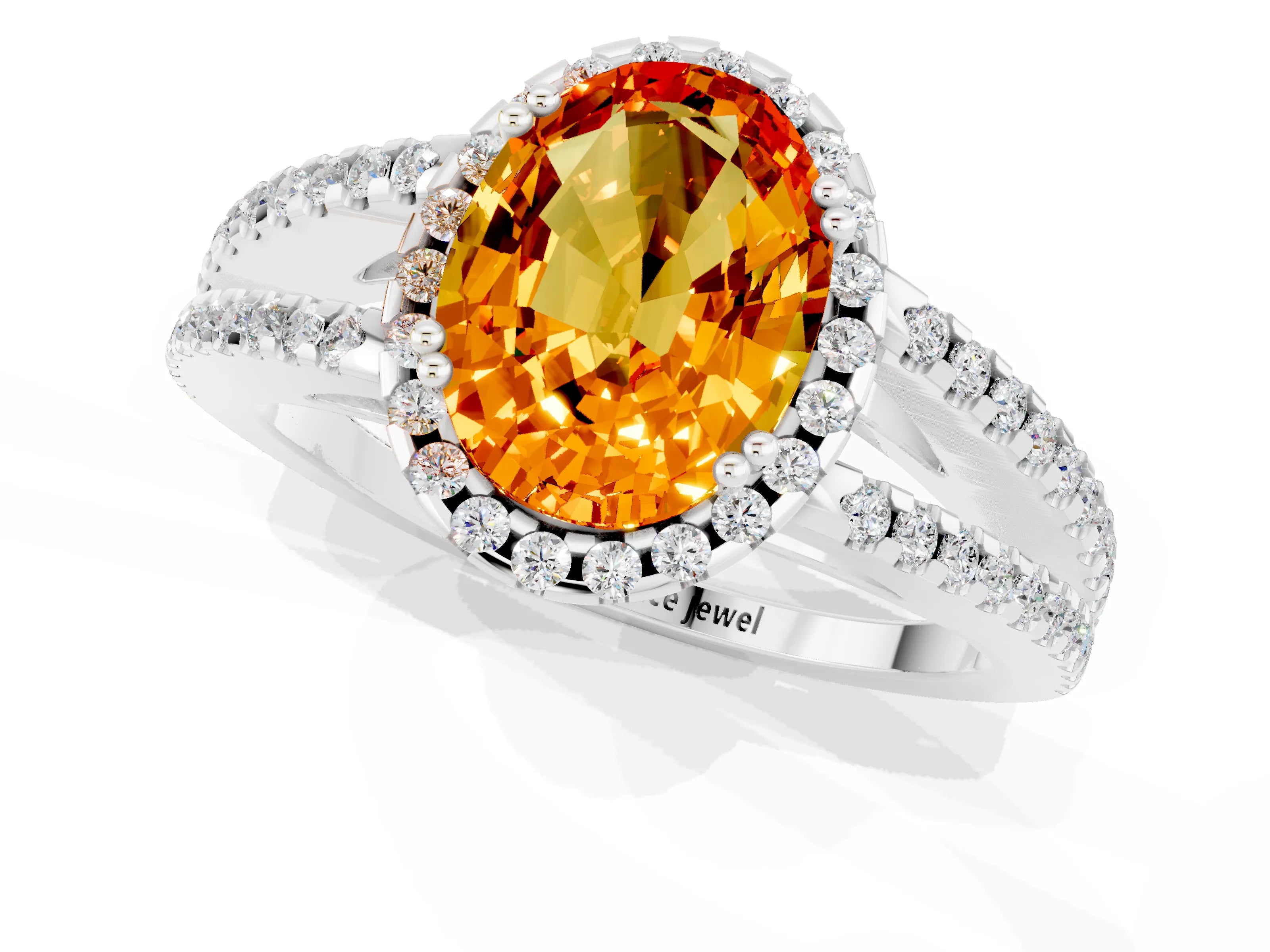 White gold Oval Cut Citrine Halo Split Shank Engagement Ring_25