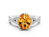 White gold Oval Cut Citrine Halo Twist Band Solitaire Prong Setting Ring