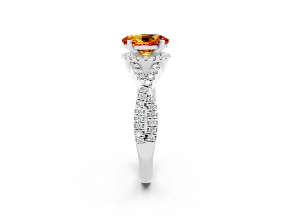 Silver Oval Cut Citrine  Halo Twist Band Solitaire Prong Setting Ring
