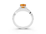 White gold Oval Cut Citrine  Halo Twist Band Solitaire Prong Setting Ring_57