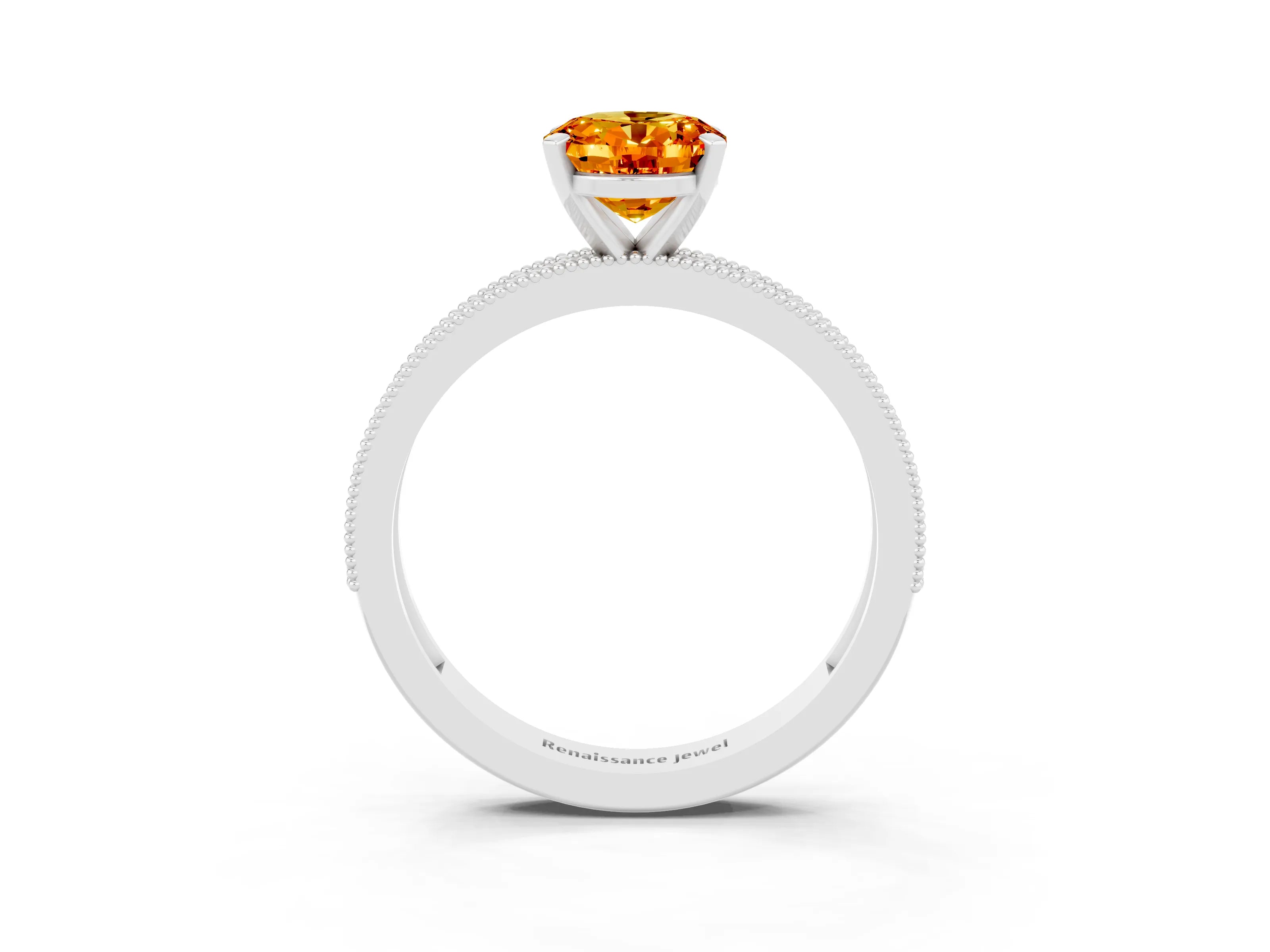 White gold Oval Cut Citrine Milgrain Pavé Engagement Ring with Four-Prong Setting_15