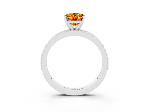 White gold Oval Cut Citrine Milgrain Pavé Engagement Ring with Four-Prong Setting_15