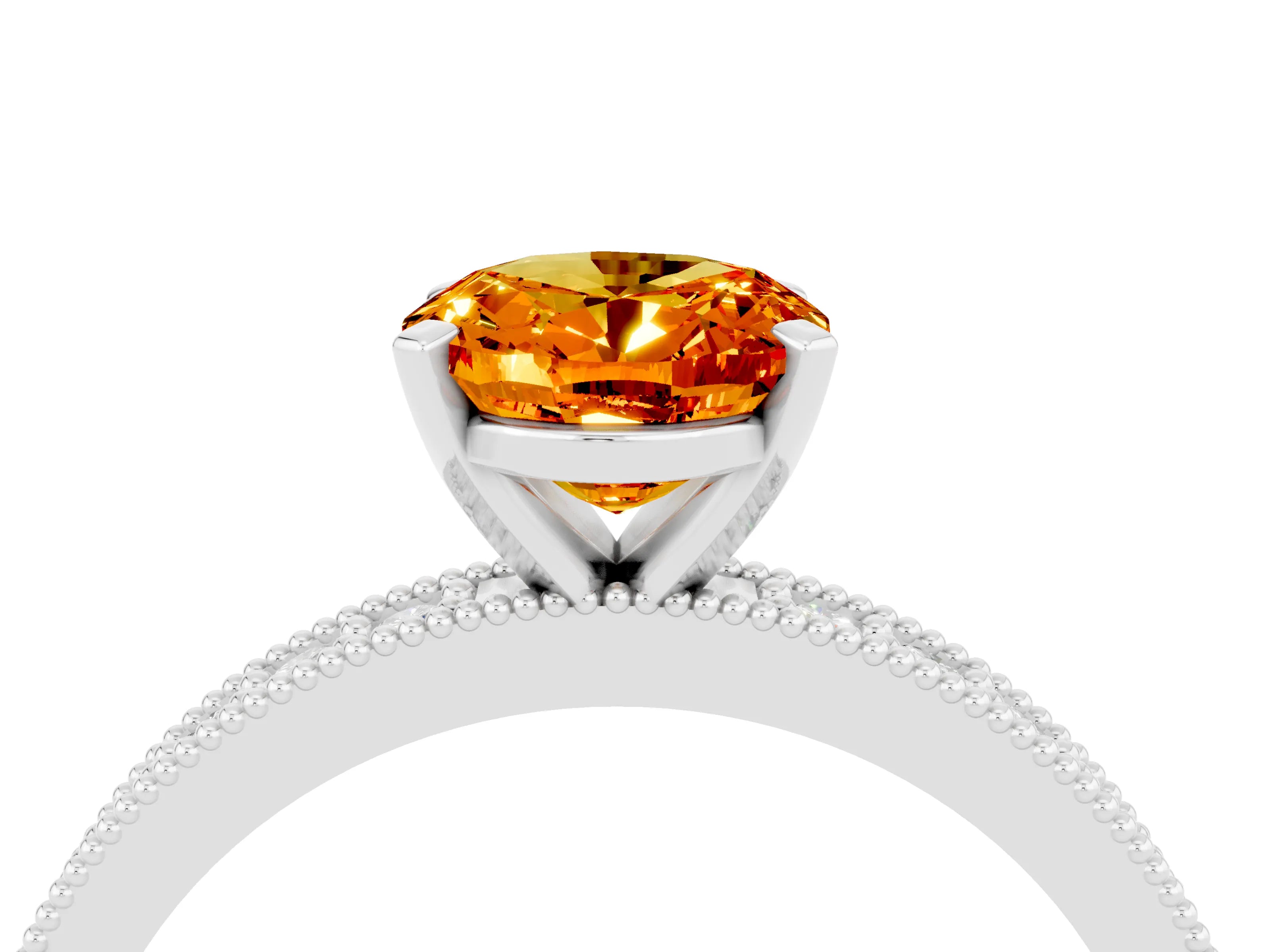 White gold Oval Cut Citrine Milgrain Pavé Engagement Ring with Four-Prong Setting_16