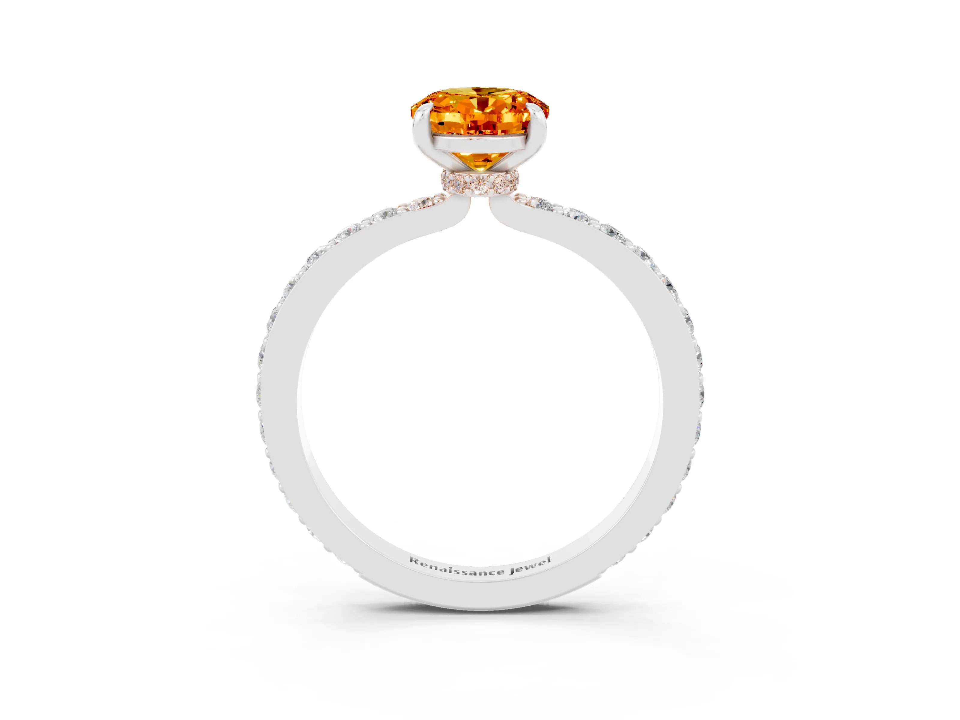 White gold Oval Cut Citrine Pavé Engagement Ring with Round  Accents and Prong Setting_27