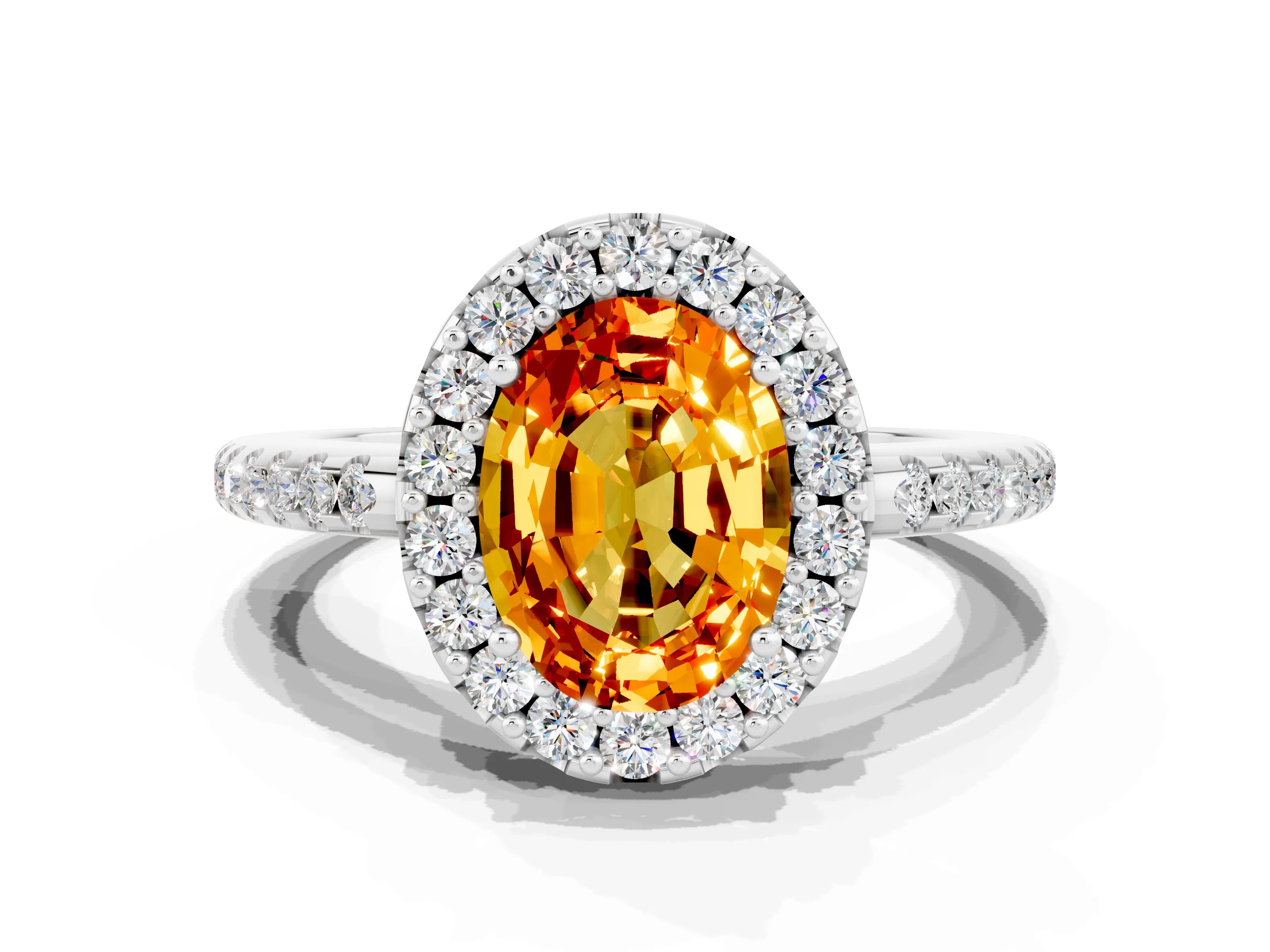 White gold Oval Cut Citrine Pavé Halo Ring with Four-Prong Setting_12