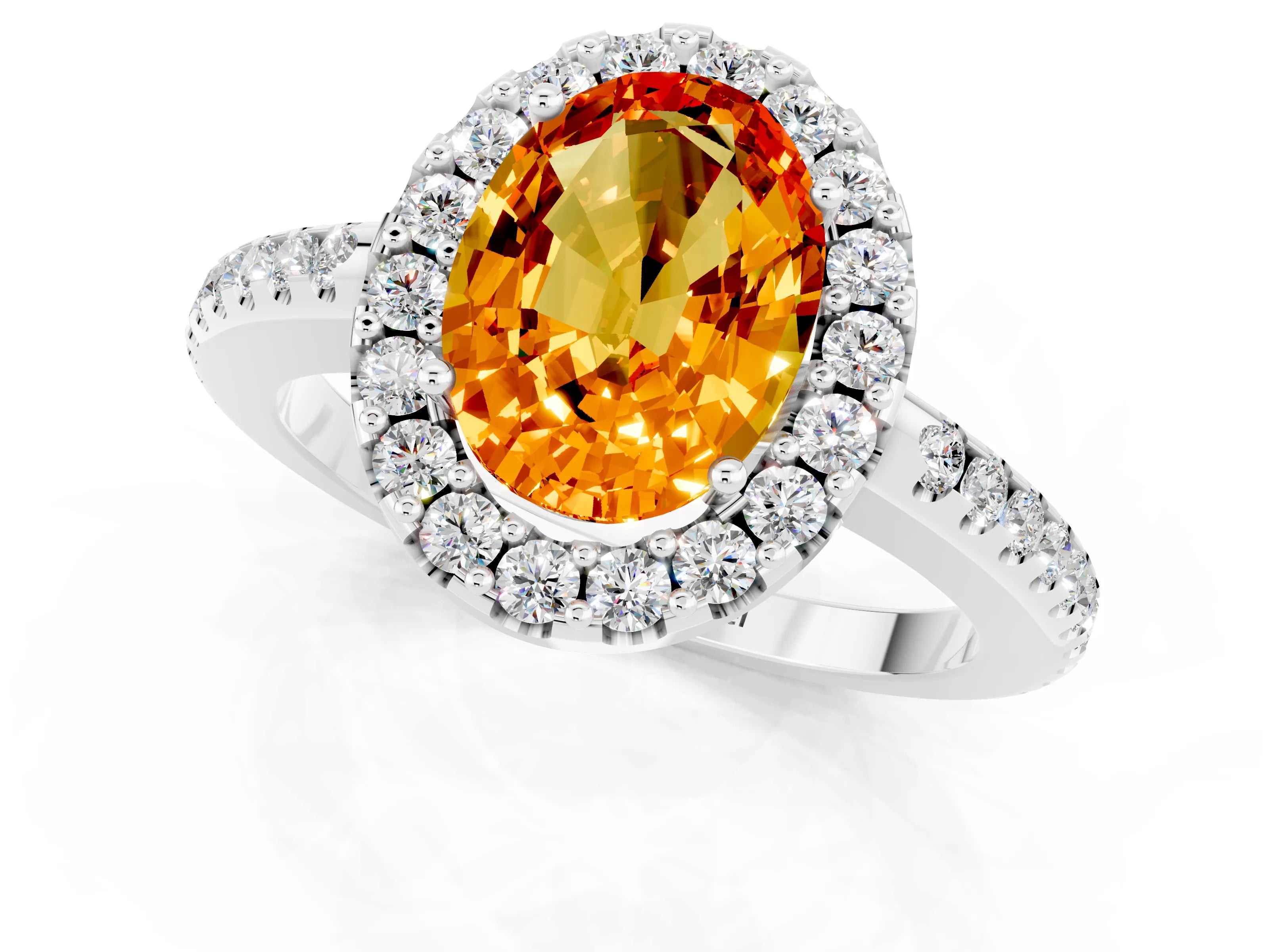 White gold Oval Cut Citrine Pavé Halo Ring with Four-Prong Setting_13