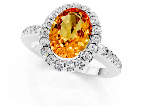 White gold Oval Cut Citrine Pavé Halo Ring with Four-Prong Setting_13